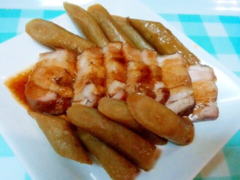 圧力鍋で角煮！豚ばらブロックと新ごぼうの煮つけ♪